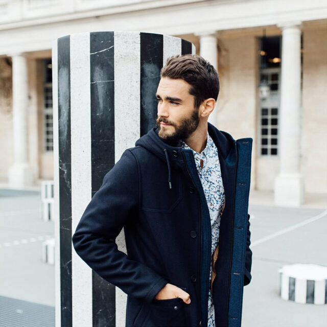 Manteau en laine zippé a capuche de marque One Step pour homme de la collection automne hiver 2018 co-créée par Sébastien HUBERT